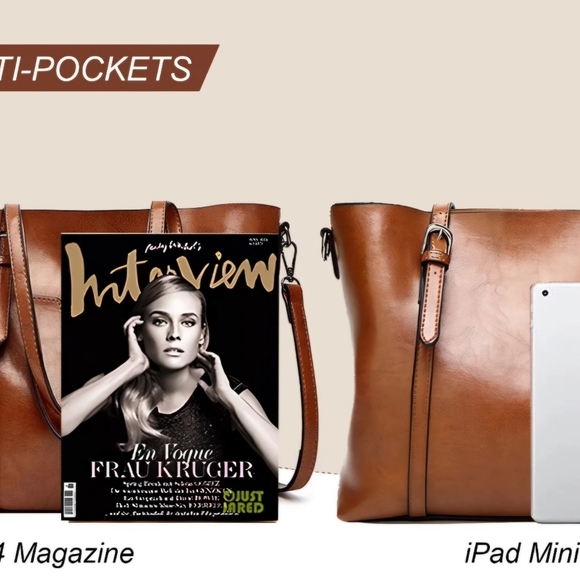 NWT Large Leather Shoulder Tote Bag - Picture 8 of 8